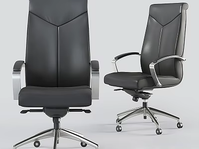 Black Leather Office Chair With Metal Armrests Adjustable Base And Wheels 3d model
