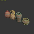 Ancient Decorative Ceramic Vases With Colorful Geometric Patterns And Ornaments 3d model