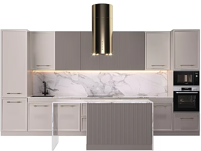 Modern Kitchen Interior Design With Light Gray Cabinets Marble Countertop And Island 3d model