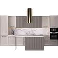 Modern Kitchen Interior Design With Light Gray Cabinets Marble Countertop And Island