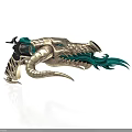 Fantasy Dragon Shaped Weapon With Golden Body Green Flame Tongue And Intricate Scales Design