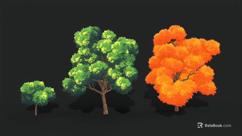 Variety of Shrubs in Different Sizes with Green and Orange Foliage for Landscape 3d model 