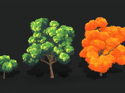 Variety of Shrubs in Different Sizes with Green and Orange Foliage for Landscape 3d model