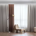 Modern Curtains In Grey Brown And White With Floor Lamp Armchair And Wooden Floor