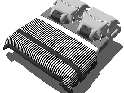 Double Bed With Black and White Striped Duvet and Decorative Pillows in Modern Minimalist Interior 3d model
