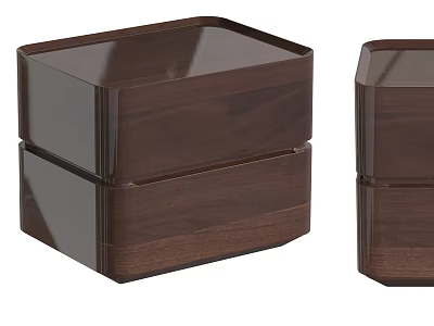 Modern Dark Wood Bedside Tables With Smooth Surface And Storage Design 3d model