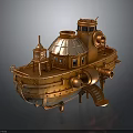 Vintage Steampunk Copper Colored Water Vehicle with Dome Pipes and Ladder Details