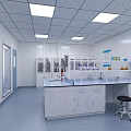 Modern Laboratory Interior With Lab Bench Storage Cabinets And Blue Notice Board 3d model