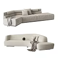 Modern Beige Sofa Set With Curved Design Pillows And Throw Blanket 3d model