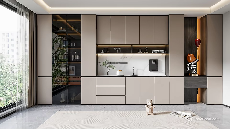 Modern Minimalist Shoe Cabinet With Glass Doors Drawers And Storage Compartments 3d model 