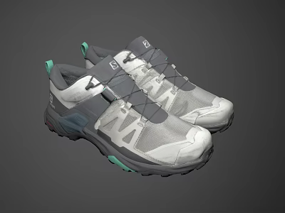 Gray And White Running Shoes With Light Green Accents And Lace Up Design 3d model