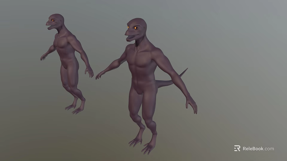 Game Movie Character Lizard Humanoid 3D Model With Gray Skin Yellow Eyes And Standing Pose 3d model 