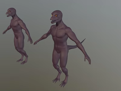 Game Movie Character Lizard Humanoid 3D Model With Gray Skin Yellow Eyes And Standing Pose 3d model
