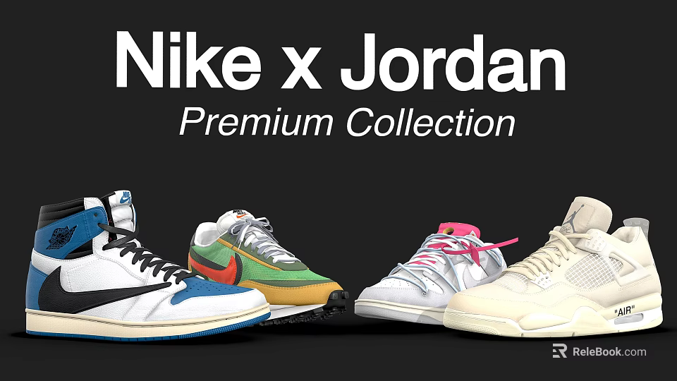Nike x Jordan Premium Collection Featured Stylish Sneakers Display Showcase 3d model 
