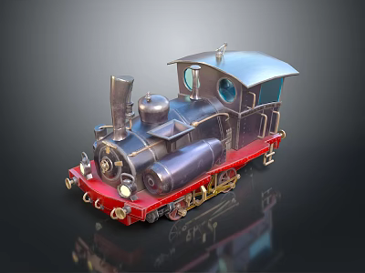 Vintage Silver Red Steam Train Model With Metallic Locomotive And Wheels 3d model