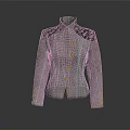Elegant Gray Jacket With Black Lace Shoulder Details And Decorative Buttons