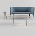 Modern Minimalist Blue Multi Seater Sofa with Round Side Table and Oval Coffee Table 3d model