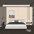 Modern Bedroom Interior With Large Bed Decorative Art Chair And Built In Wardrobe