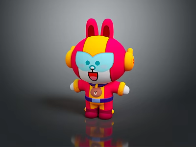 Playful Game and Movie Character With Rabbit Ears Pink Yellow Blue Headphones Blue Eyes Badge 3d model
