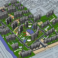 Modern Urban Planning Aerial View With High Rise Buildings Green Spaces And River