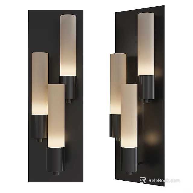 Modern Interior Wall Sconces With Cylindrical White Shades And Black Frames 3d model