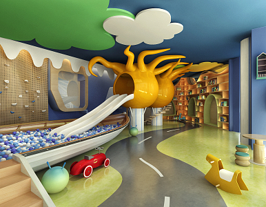 Modern Kindergarten Recreation Area Activity Room Library 3d model