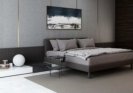 Modern Background Double Bed Double Bedside Table 3d model
