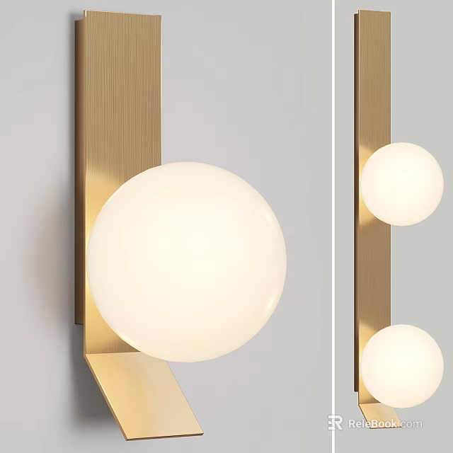 Modern Minimalist Wall Lamp With Golden Metal Frame And White Spherical Lampshade 3d model 