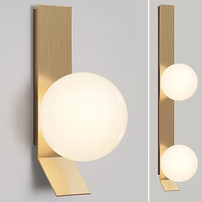 Modern Minimalist Wall Lamp With Golden Metal Frame And White Spherical Lampshade 3d model