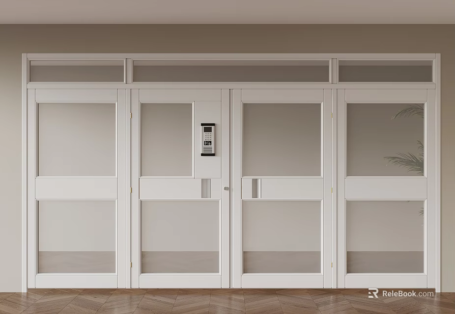 Modern Double Doors With Glass Panels And White Frames In Interior Design 3d model