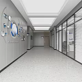 Modern Service Hall Interior With Wall Decor And Glass Partitions