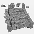 Gray Stone Staircase Built With Stacked Blocks And Scattered Stones Nearby