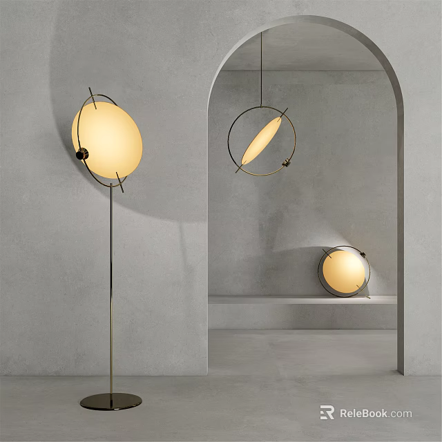 Modern Lighting Combination With Round Metal Frame Warm Yellow Light In Gray Wall Archway Interior 3d model 