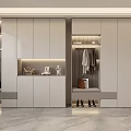 Modern Light Grey Shoe Cabinet Design With Coat Hanger Bench And Storage Space