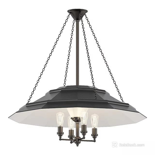Modern Industrial Chandelier With Metal Chains And Dome Shade Exposed Bulbs 3d model 
