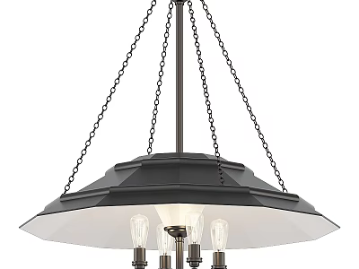 Modern Industrial Chandelier With Metal Chains And Dome Shade Exposed Bulbs 3d model