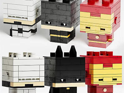 Creative Building Blocks Superhero Character Head Models With Multi Colored Design And Detailed Features 3d model