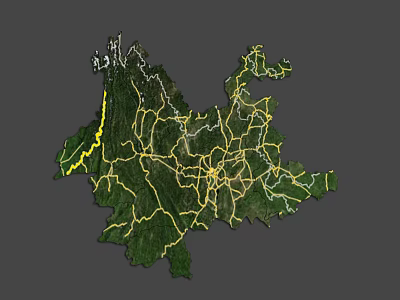 Detailed Geographical Regional Map Featuring Yellow Transportation Routes And Green Terrain 3d model