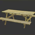 Outdoor Public Wooden Picnic Table With Attached Benches For Park Area Use