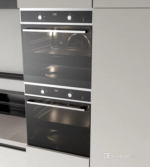 Kitchen Appliance Double Door Oven With Black Glass Doors Silver Control Panel And Built-in Design 3d model 