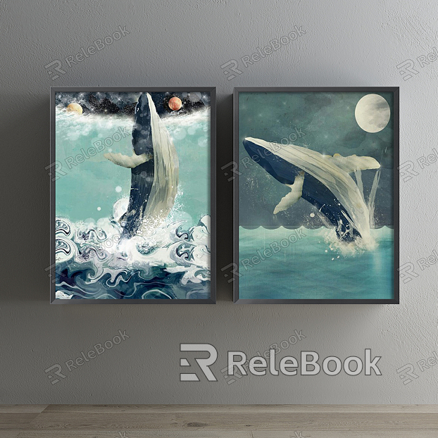 Modern Animal Painting Green Children's Room Animal Whale Decorative Painting model