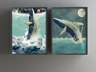 Modern Animal Painting Green Children's Room Animal Whale Decorative Painting 3d model