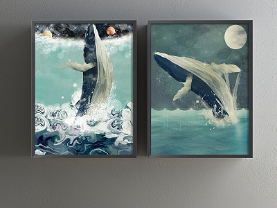 Modern Animal Painting Green Children's Room Animal Whale Decorative Painting model