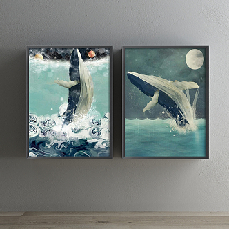 Modern Animal Painting Green Children's Room Animal Whale Decorative Painting 3d model