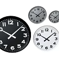 Modern Black Silver Clocks With Numeric Dials Classic Hands And Different Sizes 3d model