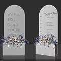 Floral Installation For Event Welcome Signs With White Arch Design And Blue White Flowers
