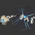 Futuristic Spaceships Flying With Blue Light Beams Energy Bursts And Reflective Surfaces