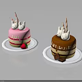 Pink and Brown Cakes with White Rabbit Decorations Striped Straws Strawberry and Chocolate