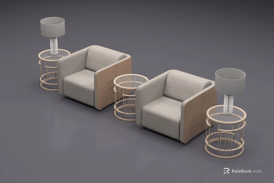 Modern Casual Sofa Set With Gray Single Seaters Floor Lamps And Side Tables 3d model 