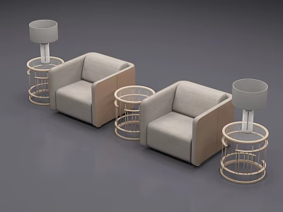 Modern Casual Sofa Set With Gray Single Seaters Floor Lamps And Side Tables 3d model